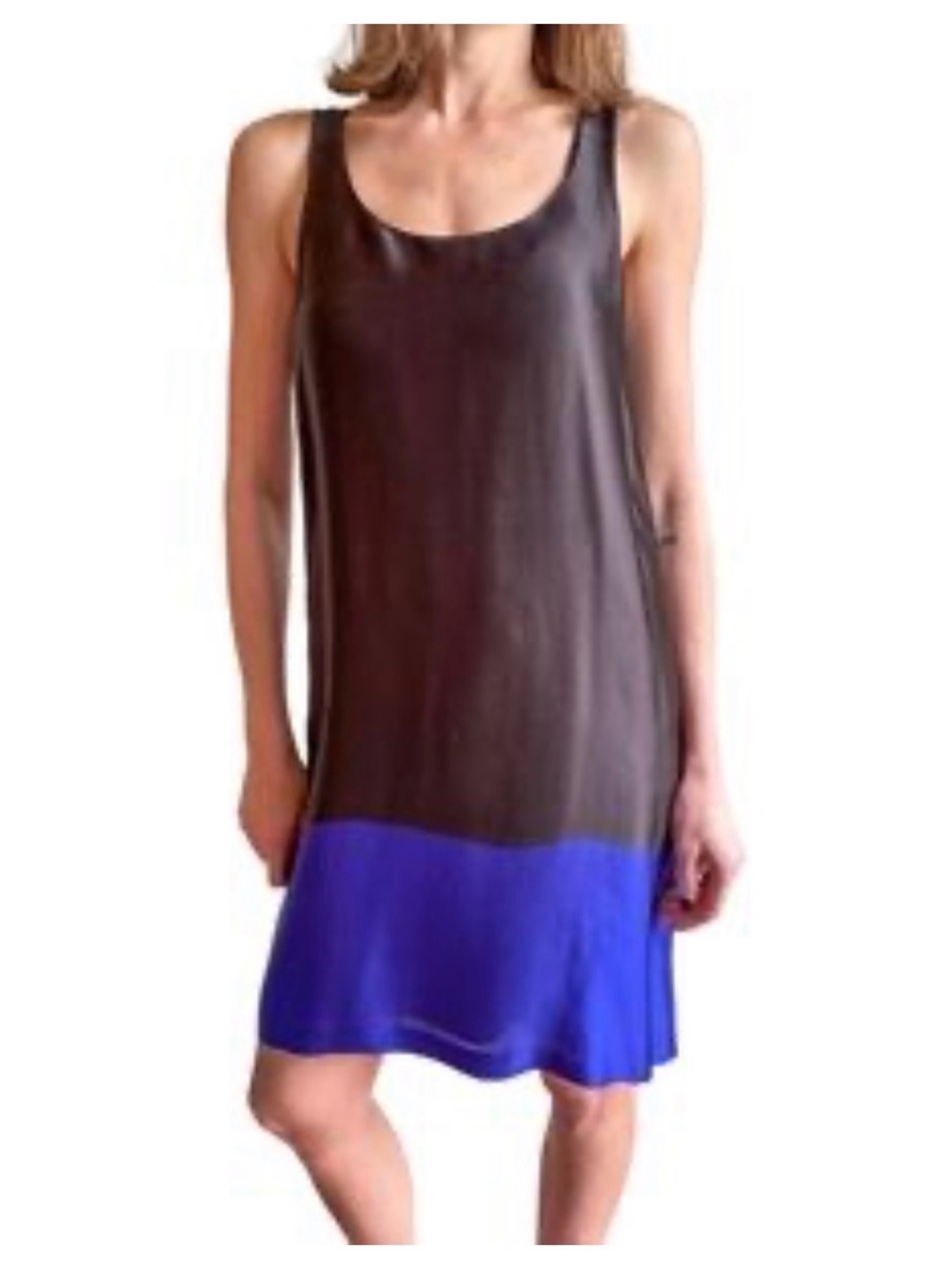 Theory Petala Sidewalk Silk Shift Dress, Size 0, color-block 2 Tone